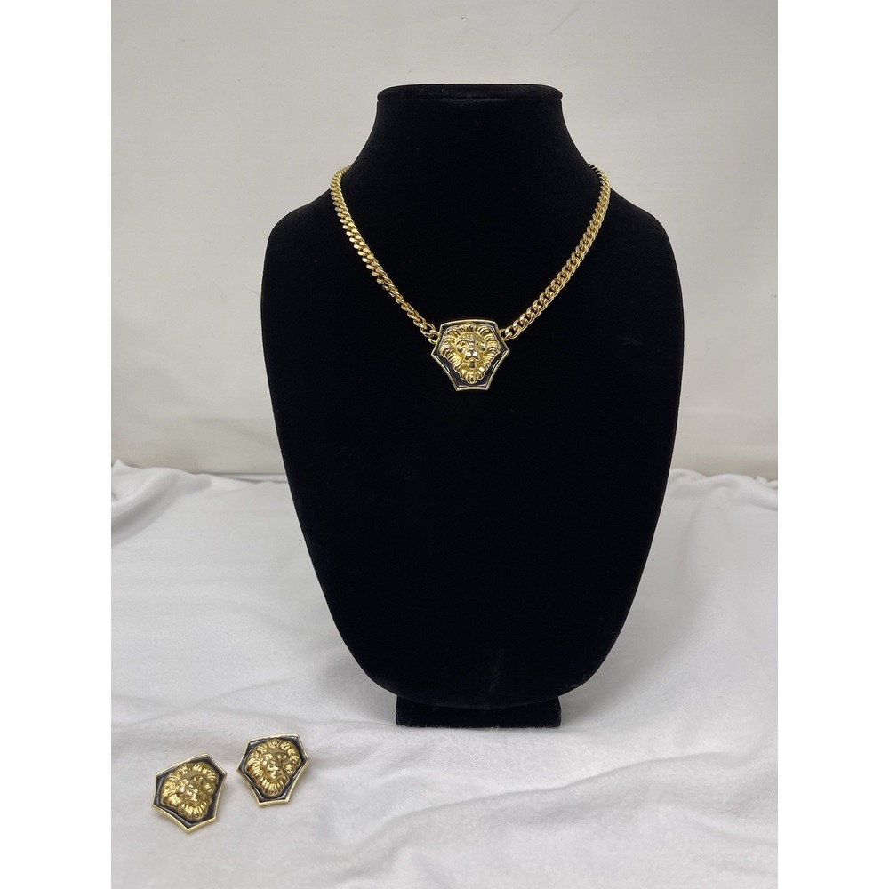Vintage Anne Klein Queen King Of The Jungle Wild Animal Necklace And Earring Set